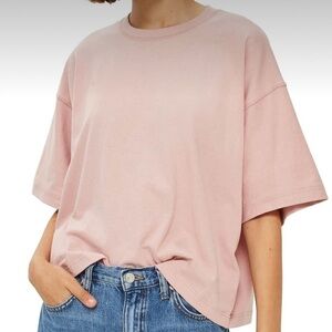 ASOS Topshop Oversized Drop Shoulder Boxy Short Sleeve Crew Neck Tee Shirt Pink